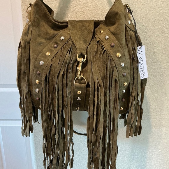 JJ Winters Jessica Olive Green Suede Fringe Handbag NWT - Picture 3 of 7